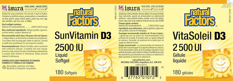 Natural Factors SunVitamin D3 2500 IU Softgels