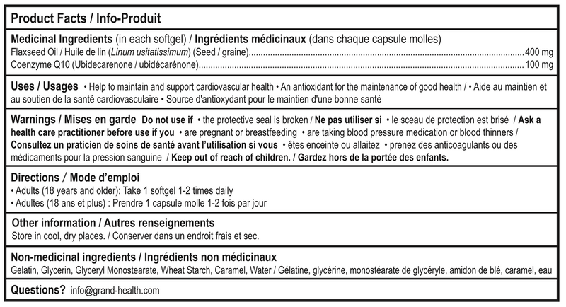 Grand Health 格兰适 亚麻Q10 100mg 辅酵素Q10 辅酶Q10