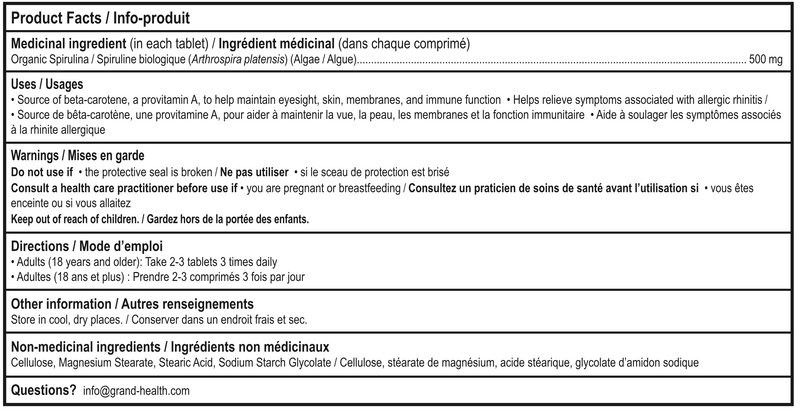 Grand Health 格兰适 有机蓝绿藻(螺旋藻)