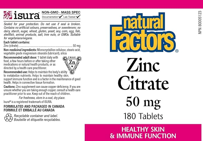 Natural Factors Zinc Citrate 50mg
